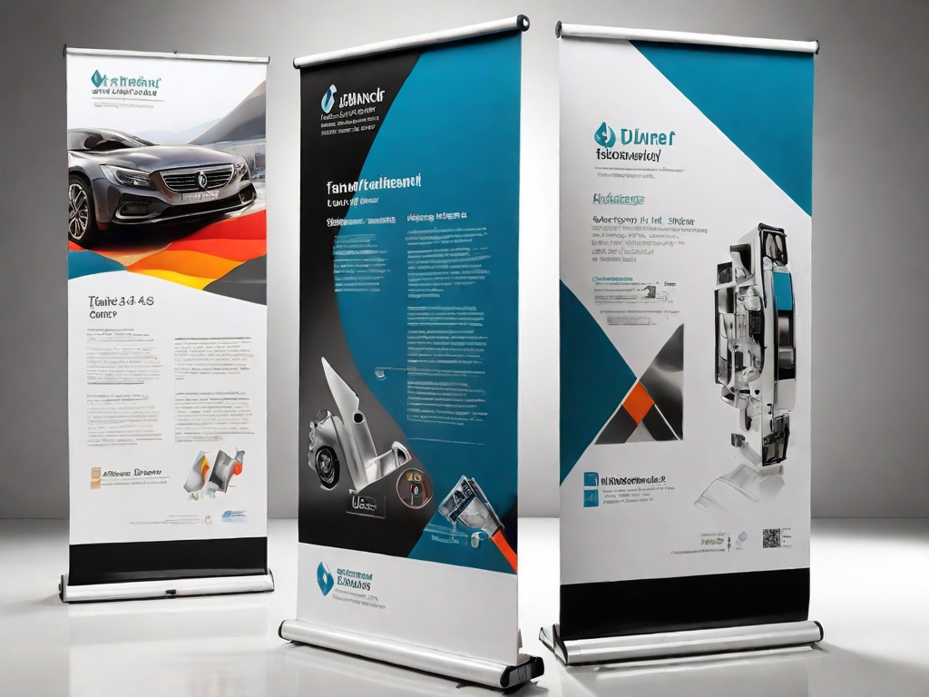 Druckservice in Bonn: Bedruckte Roll-up-Displays in unterschiedlichen Größen sind sehr flexibel auf Messen, Konferenzen und später im Foyer oder Besprechungsraum einsetzbar. 