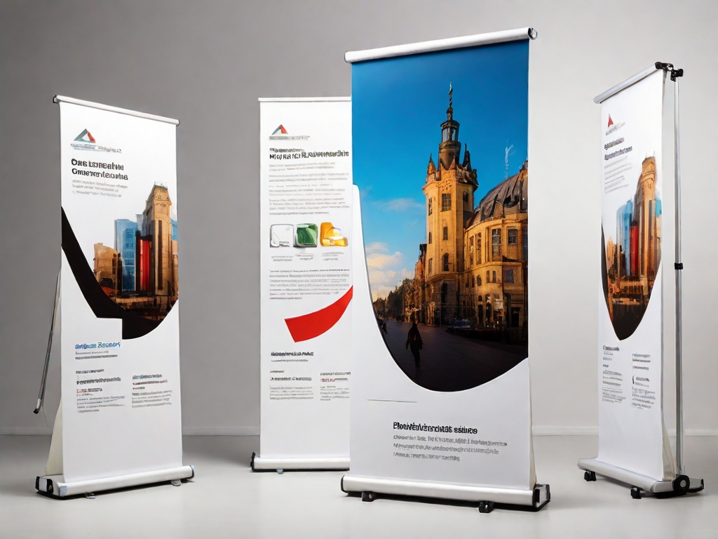 Bedruckte Roll-up-Display im Express: Wir entwerfen und realisieren Roll-up-Displays in unterschiedlichen Größen. Sie sind sehr flexibel auf Messen, Konferenzen und später im Foyer oder Besprechungsraum einsetzbar.