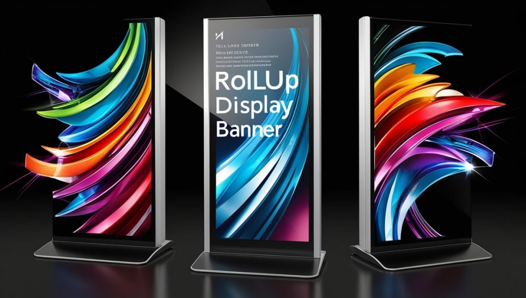 Drei Roll-Up Displays mit LED-Innenbeleuchtung