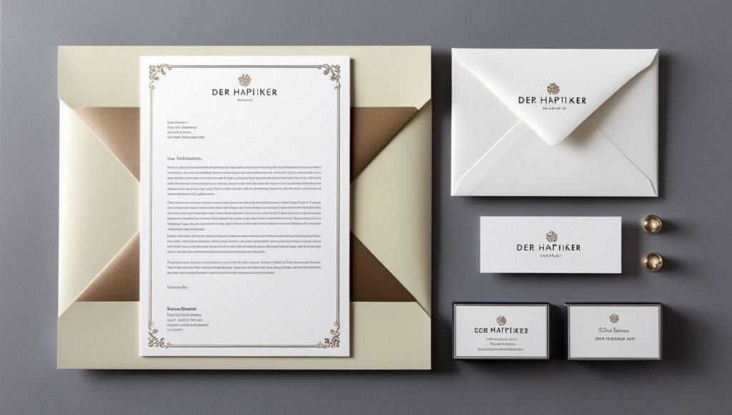 Exklusives Briefpapier für Unternehmen mit Briefumschlag und Visitenkarten