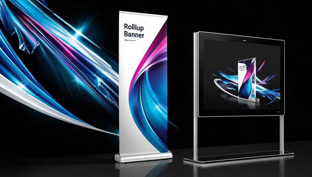 Mobiles Werbe-Roll-Up Display mit Flatscreen-Monitor