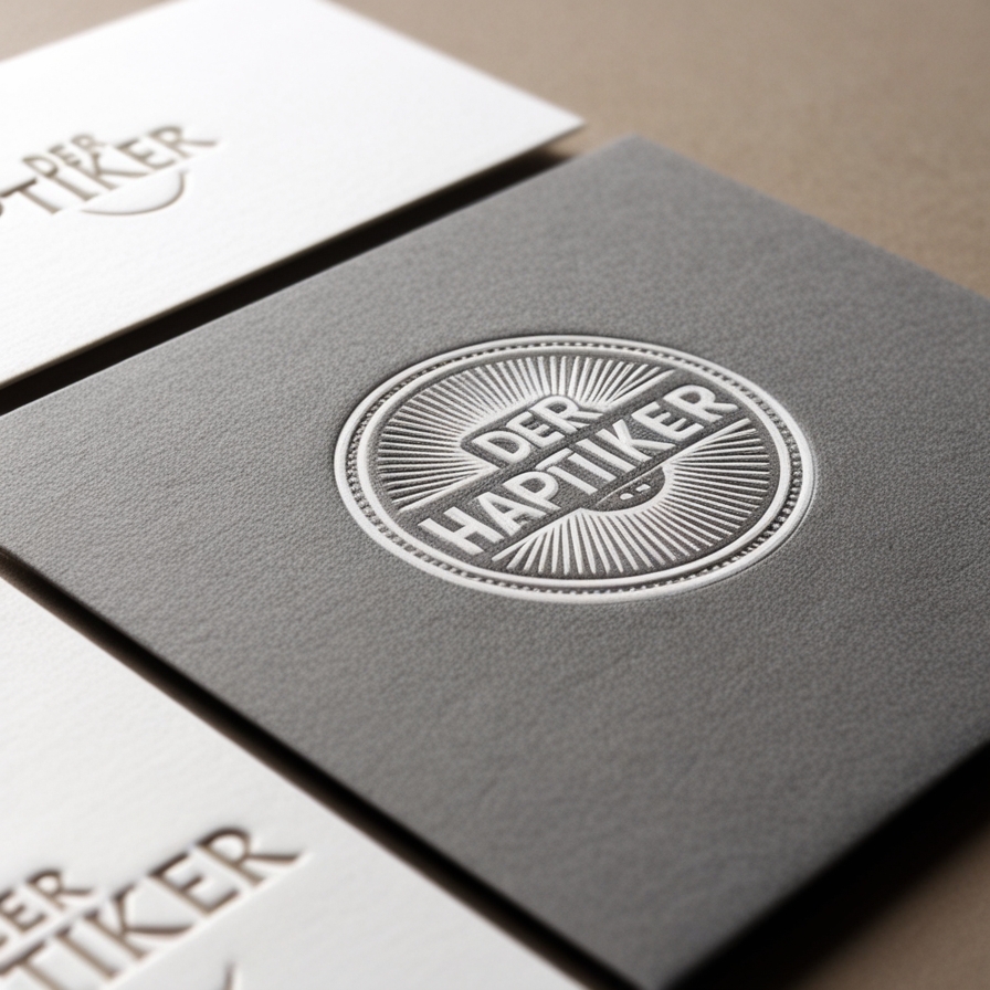 Quadratische Visitenkarte mit Letterpress weiß-grau