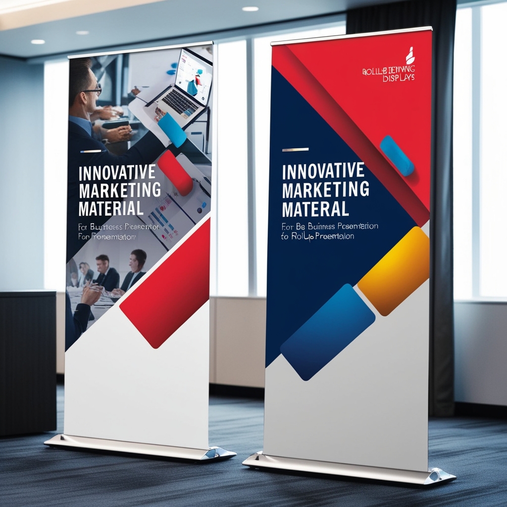 Zwei Roll-up Displays zur mobilen Produktpräsentation