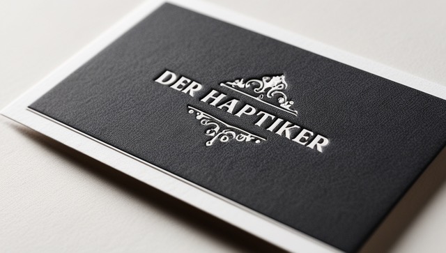 Edle schwarze Visitenkarte mit weißer Letterpress-Prägung.